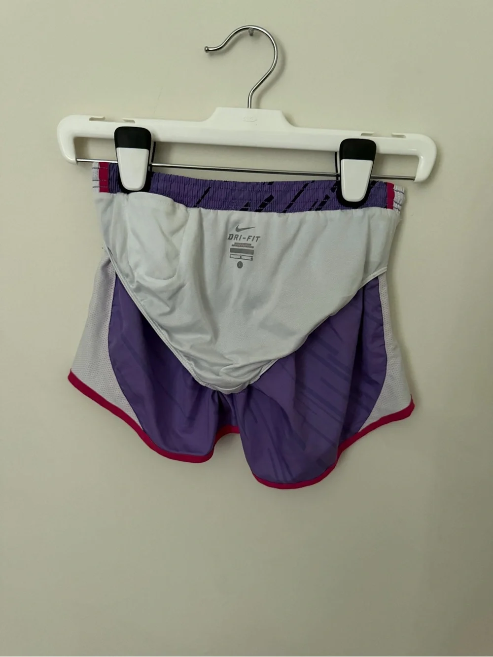 Nike Purple Athletic Shorts with Pink Trim and Navy Stripe